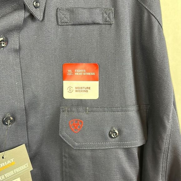 NWT Ariat FR Button Front Shirt Navy Blue Men’s Size 4X 5X Long Sleeve Work - Picture 5 of 12